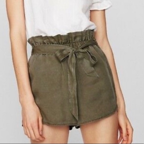 NWT Kaki Extreme High Waisted Tie Linen Shorts - Picture 1 of 2